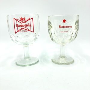 Budweiser Beer Glass Goblets Vintage Anheuser Busch Thumbprint Glasses, Set of 2